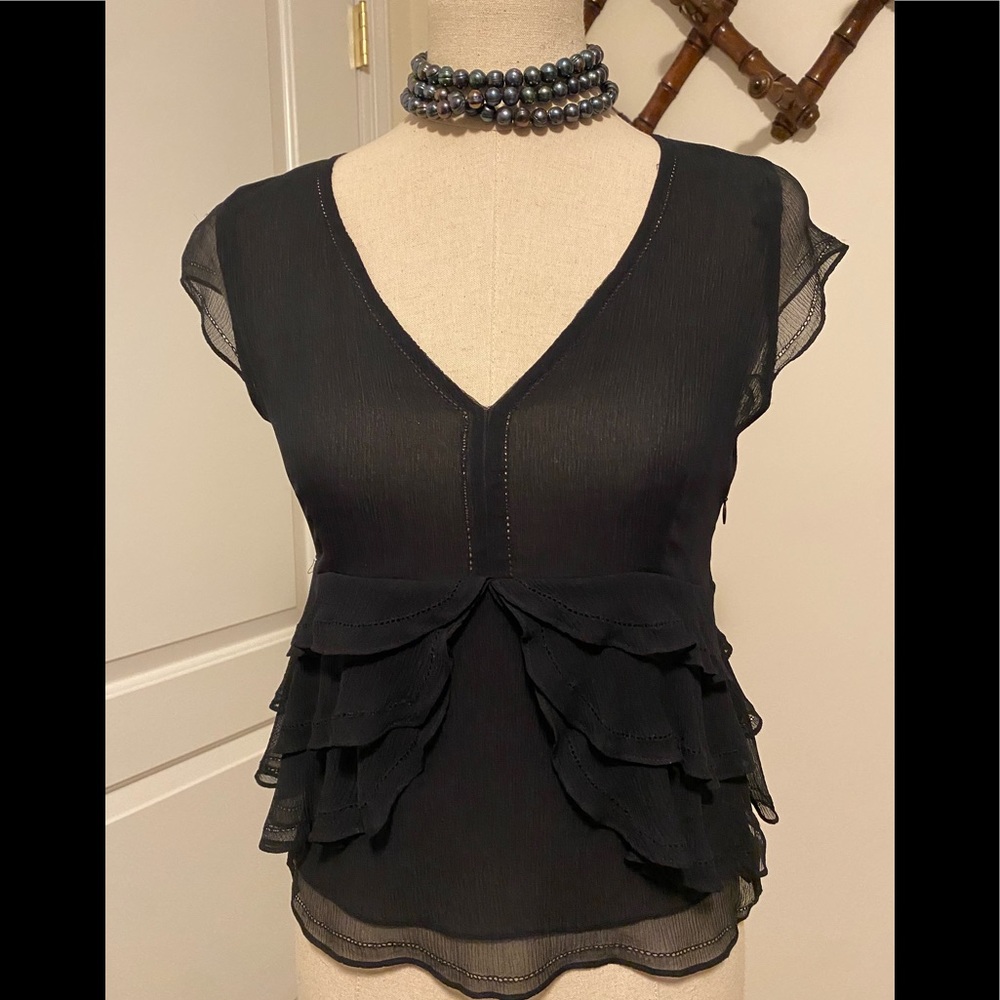 Anthropology (Fei label) ruffled black silk top, size S